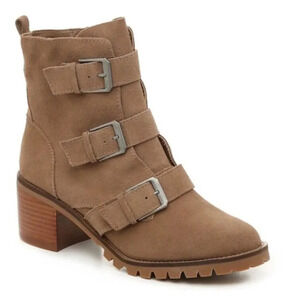 Crown Vintage Asisa Tan Suede Leather Triple Buckle Moto Boots Size 8.5 Women’s